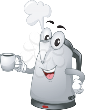 Mascot Illustration of an Electric kettle handling a cup