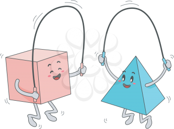 Mascot Illustration of a Square and Triangle Shapes while playing jumping rope