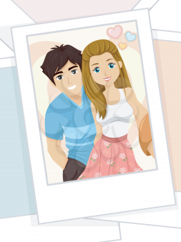 Illustration of a Printed Photograph of a Teen Couple 