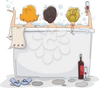 Illustration of Girls Enjoying their Outdoor Bath