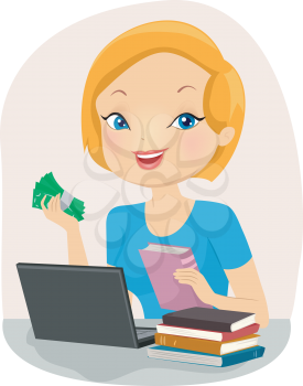 Illustration of a Girl Selling Used Books Online