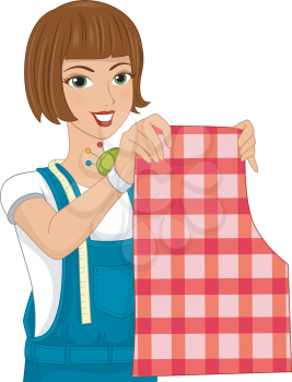 Illustration of a Girl Wearing a Wrist Pin Cushion Holding Up a Sewing Pattern