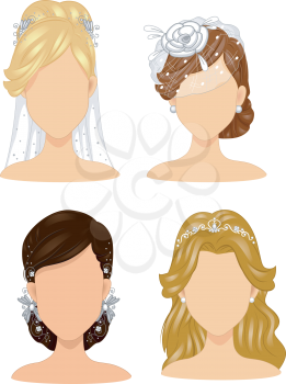 Illustration of a Group of Brides Wearing Different Head Dresses