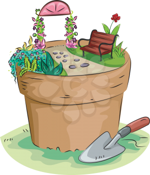 Illustration of a Miniature Garden Built on Top of a Pot