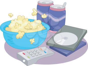 Illustration Featuring a Bowl of Popcorn and Cans of Soda Sitting Beside