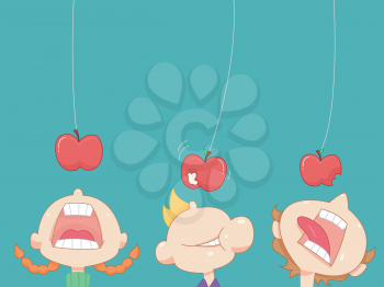 Illustration of a Kids Playing a Game of Apple Bobbing