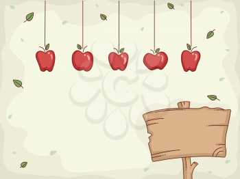Board Illustration Featuring Apples Hanging from Above