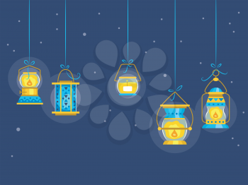 Illustration Featuring Colorful Night Lamps