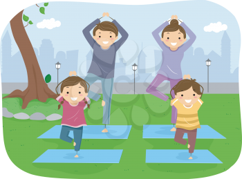 Stickman Illustration of a Family Doing Yoga Together