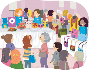 Stickman Illustration of Women Attending a Sewing Expo