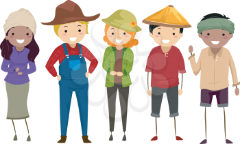 Stickman Illustration of Farmers of Different Races