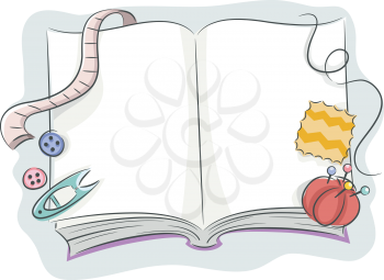 Illustration of a Book Surrounded by Sewing Materials