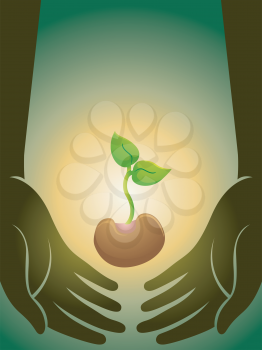 Illustration of a Person Lifting a Seedling