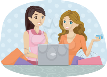 Illustration of Teenage Girls Buying from an Online Shop
