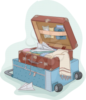 Illustration of an Open Suitcase Sitting on Top of a Luggage