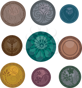 Illustration Featuring Metallic Buttons with Elaborate Designs