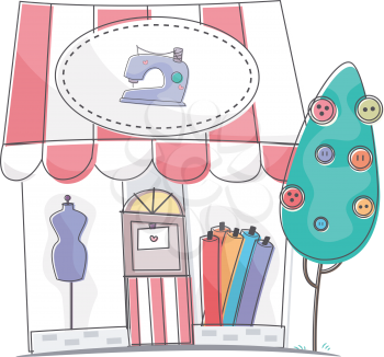 Illustration Featuring the Storefront of a Dress Shop