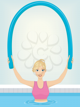 Illustration of a Woman Using a Pool Noodle to Work Out