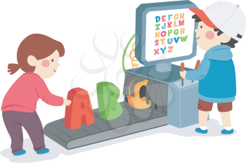 Illustration of Kids Scanning the Letters of the Alphabet