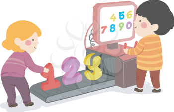 Illustration of Kids Scanning Numbers from One to Zero