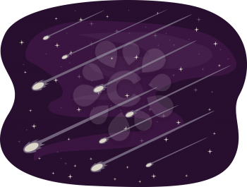 Illustration of a Meteor Shower Against Purple Sky