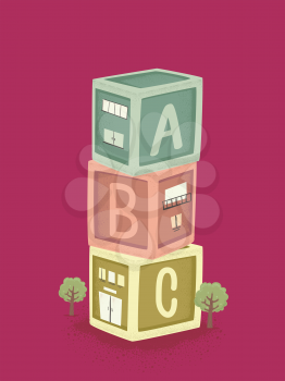 Illustration of Toy Blocks Building with ABC