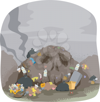 Illustration of a Mountain of Garbage and Waste Shaped as Skull. Land Pollution