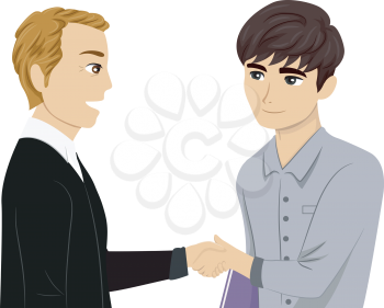 Illustration of a Teenage Guy Shaking Hands of His Boss