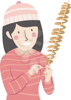 Illustration of a Girl Holding a Spiral Potato On Stick