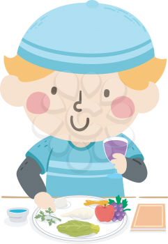 Illustration of a Kid Boy Setting Up a Seder Plate for Passover