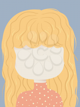 Illustration of a Blonde Kid Girl with Fringe and Blank Face