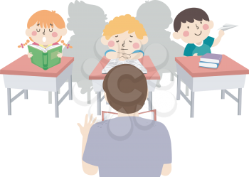 Illustration of Kids In Classroom Sitting on Their Desks and Not Paying Attention to their Teacher