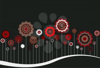 Royalty Free Clipart Image of Abstract Flowers on Black