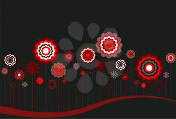 Royalty Free Clipart Image of Red, White and Grey Flowers on Black