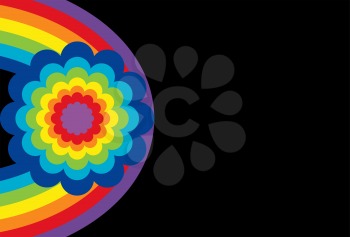 Royalty Free Clipart Image of a Black Background With a Rainbow Flower
