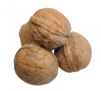 Pyramid of walnuts on white background, isolated