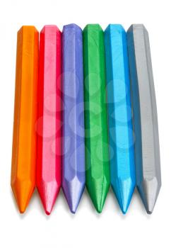 Pearl wax crayons on a white background, isolated.