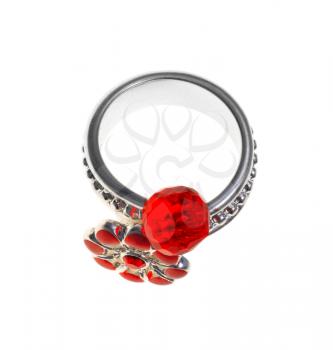 Royalty Free Photo of a Silver and Red Ring With a Flower