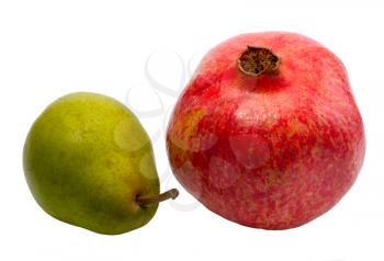 Pomegranate and pear on white background, isolated.