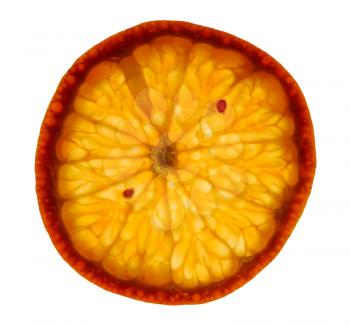 Thin slice of mandarine on white background, isolated