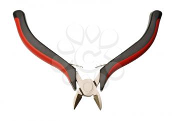 Side Cutters with red and black handgrip on a white background, isolated