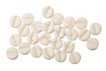 Several white pills on a white background, isolated