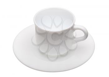 White coffee cup with saucer on a white background, isolated