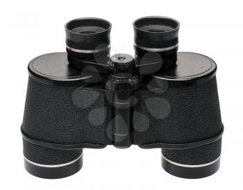 Black binoculars, side view, isolated on white background 