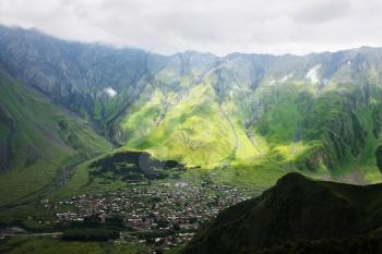 Peaks and slopes of the Caucasus Mountains in Georgia