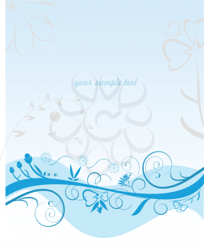 Royalty Free Clipart Image of a Blue Floral Pattern