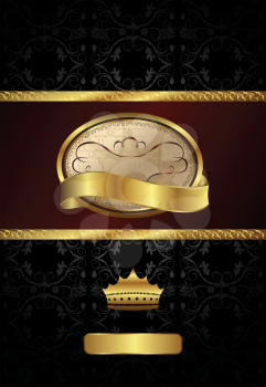Illustration background with golden luxury label and crown - vector