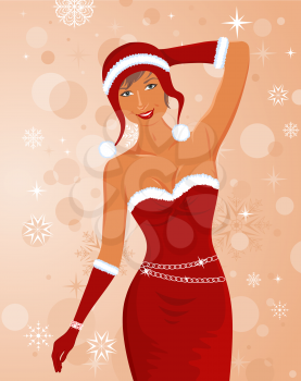 Illustration sexy christmas girl in santa suit - vector