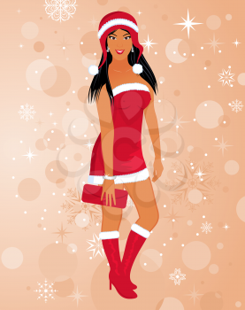 Illustration fashion christmas girl in santa suit - vector