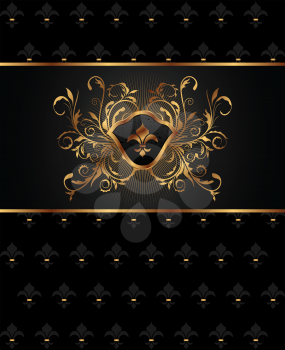 Illustration golden frame with heraldic elements - vector